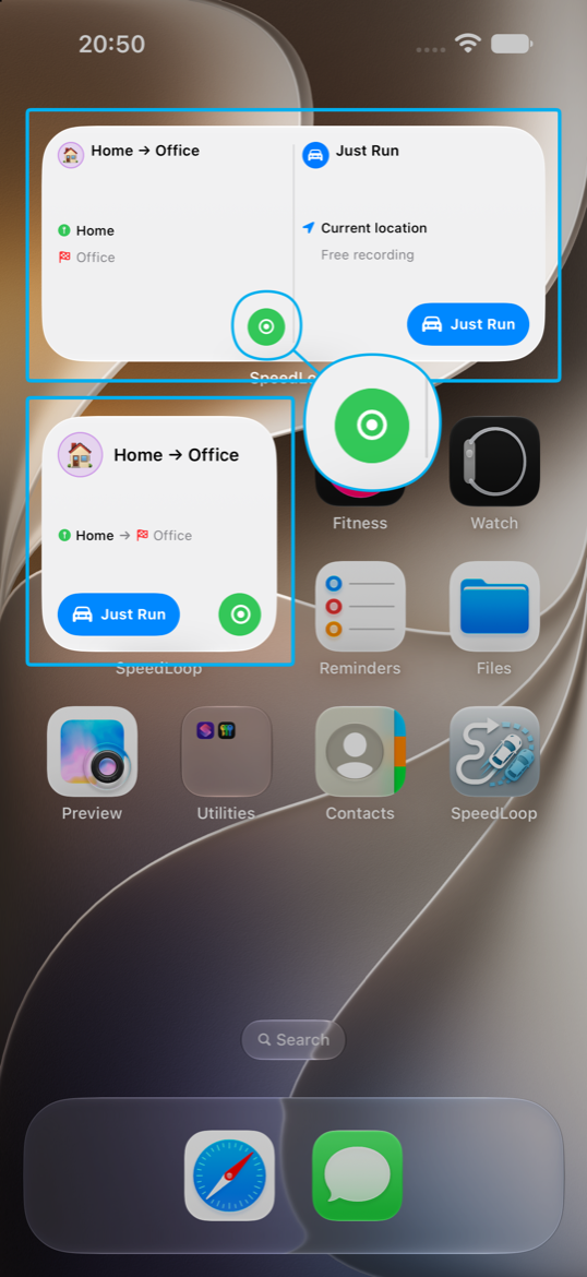 Widget de la pantalla de inicio con segmentos favoritos
